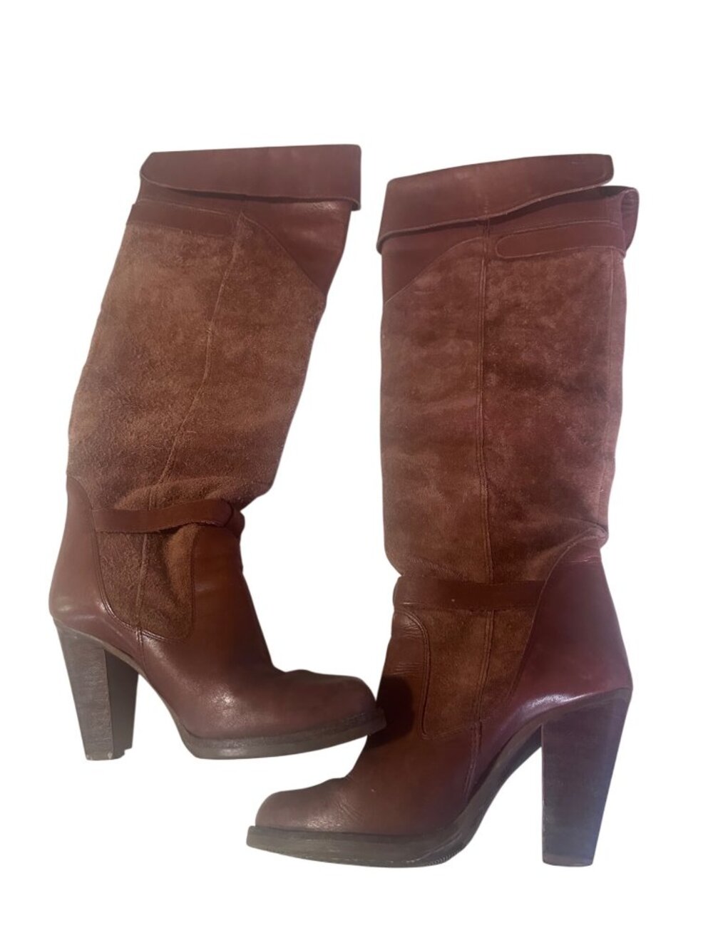Vintage Pontiac two tone brown leather and suede boots size 6.5B